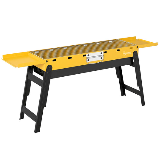 Photo of Outsunny Portable BBQ Grill, Foldable Charcoal Grill for Camping and Picnics with 2 Side Shelves and Handle, Yellow in Yellow colour on a white background