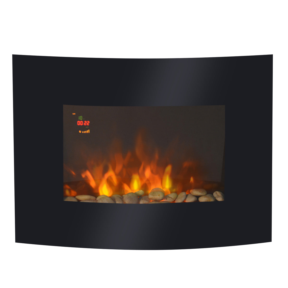 Photo of HOMCOM Led Wall Mounted Fireplace Curved Glass Electric Fire Place Fire Place 7 Colour Side Lights Slimline, 900/1800W, 65cm x 52cm in 52cm colour on a white background