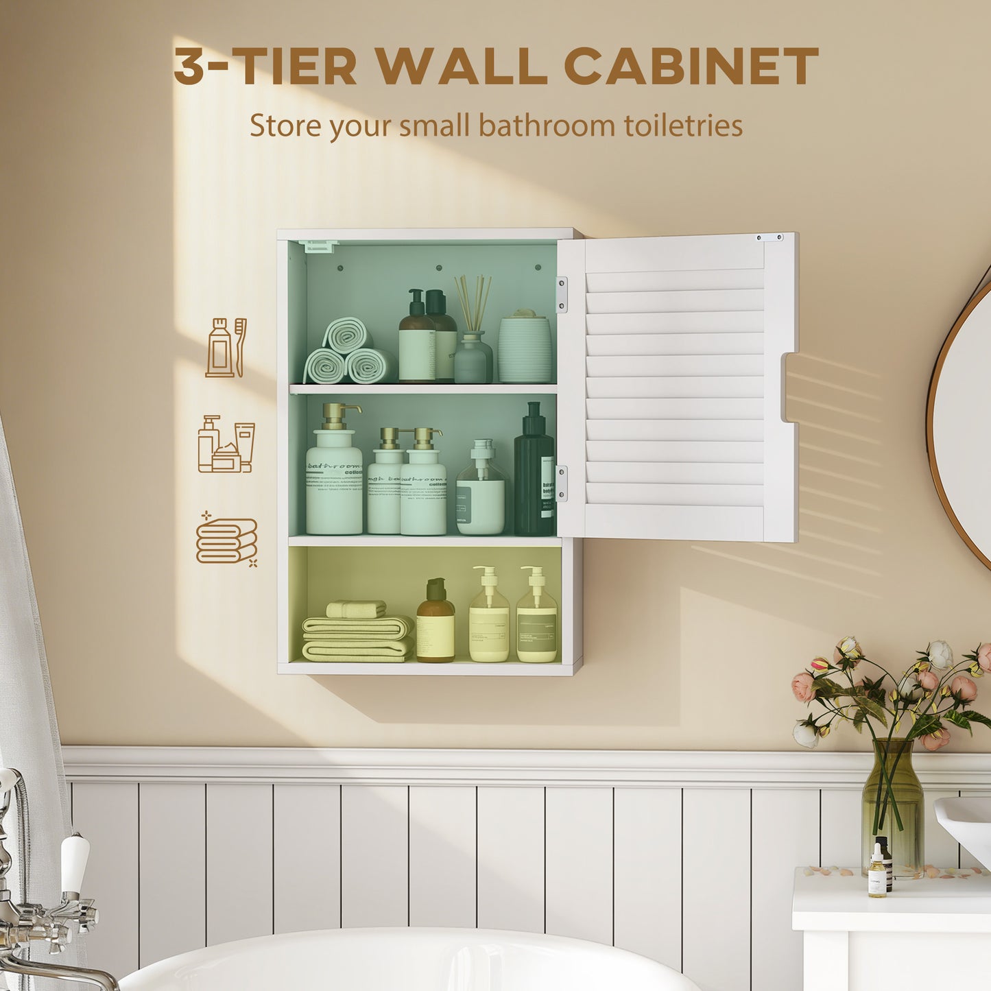 HOMCOM Bathroom Cabinet, Wall Mounted Storage Cabinet with Adjustable Shelves, 40 x 20 x 60 cm, White