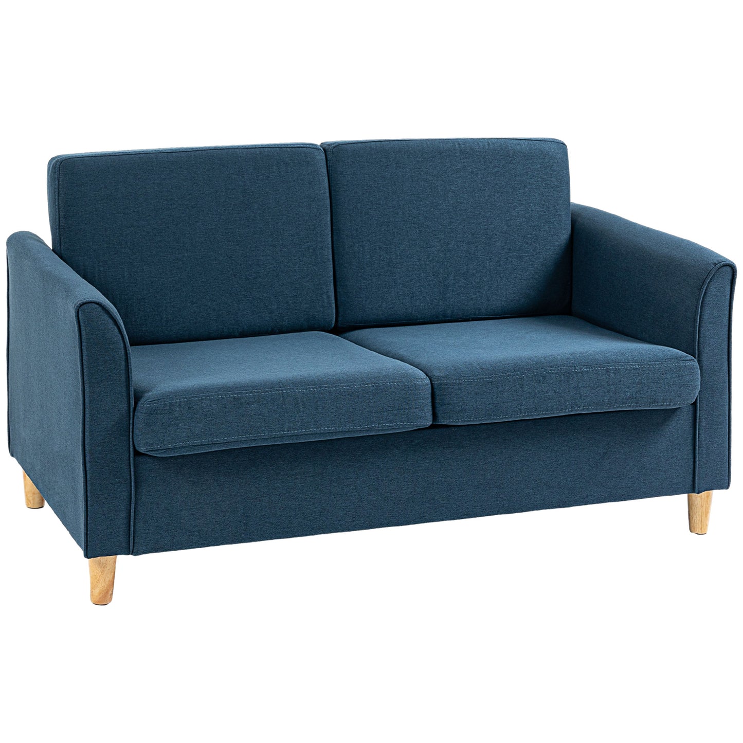 Photo of HOMCOM Compact Loveseat Sofa, Modern 2 Seater Sofa for Living Room with Wood Legs and Armrests, Blue in Blue colour on a white background