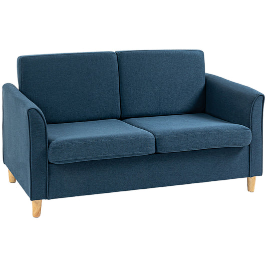 Photo of HOMCOM Compact Loveseat Sofa, Modern 2 Seater Sofa for Living Room with Wood Legs and Armrests, Blue in Blue colour on a white background