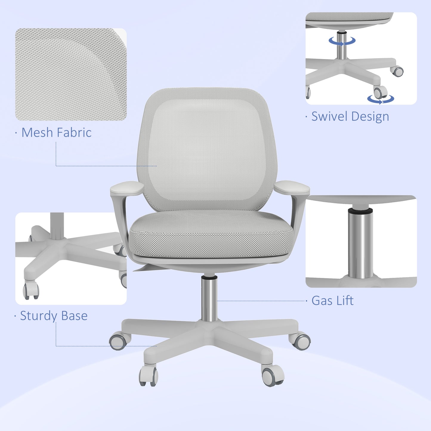 Vinsetto 44-56cm Mesh Back Office Chair - Grey