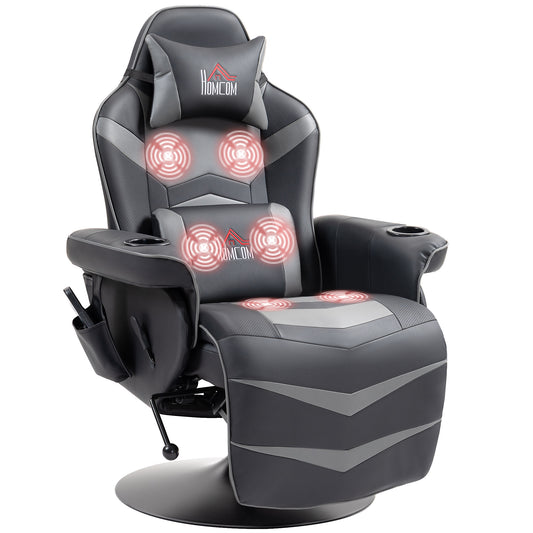 Photo of HOMCOM Small Leather Massage Recliner Chair with Ergonomic High Back Retractable Footrest Headrest Work Break Grey in Grey colour on a white background