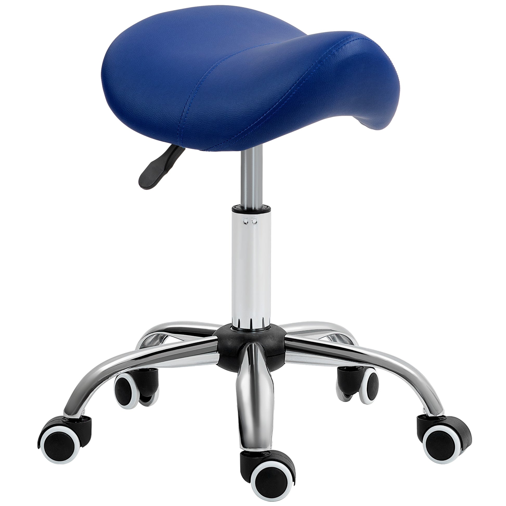 Photo of HOMCOM Saddle Stool, Height Adjustable Salon Chair for Massage Spa, Faux Leather, Dark Blue in Blue colour on a white background