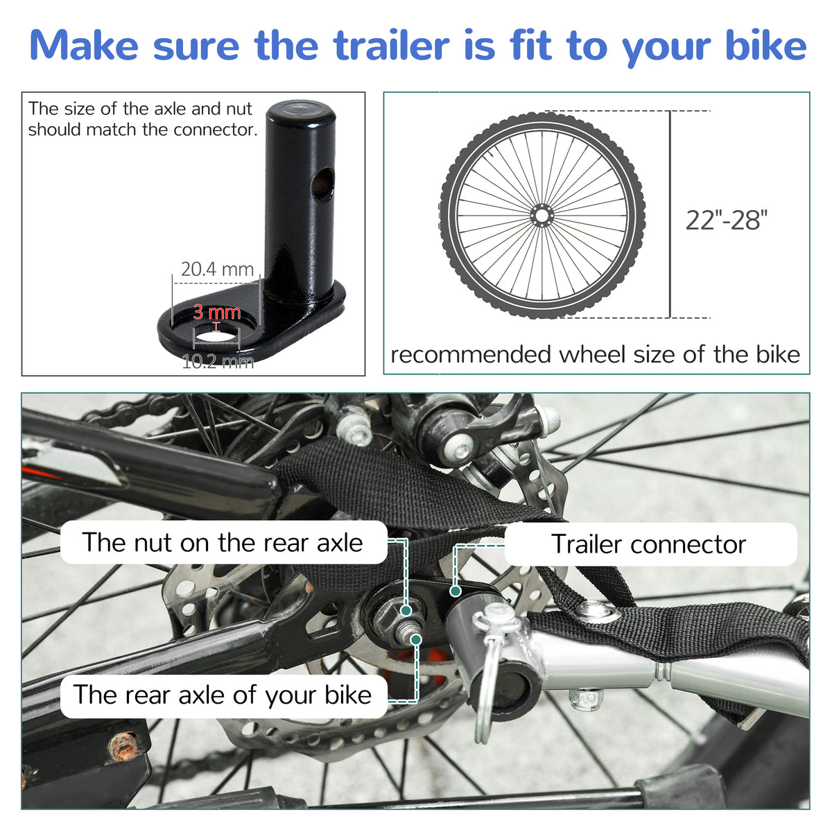 HOMCOM bike trailer hitch connector and rear axle fit guide
