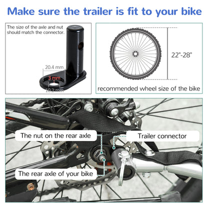HOMCOM bike trailer hitch connector and rear axle fit guide