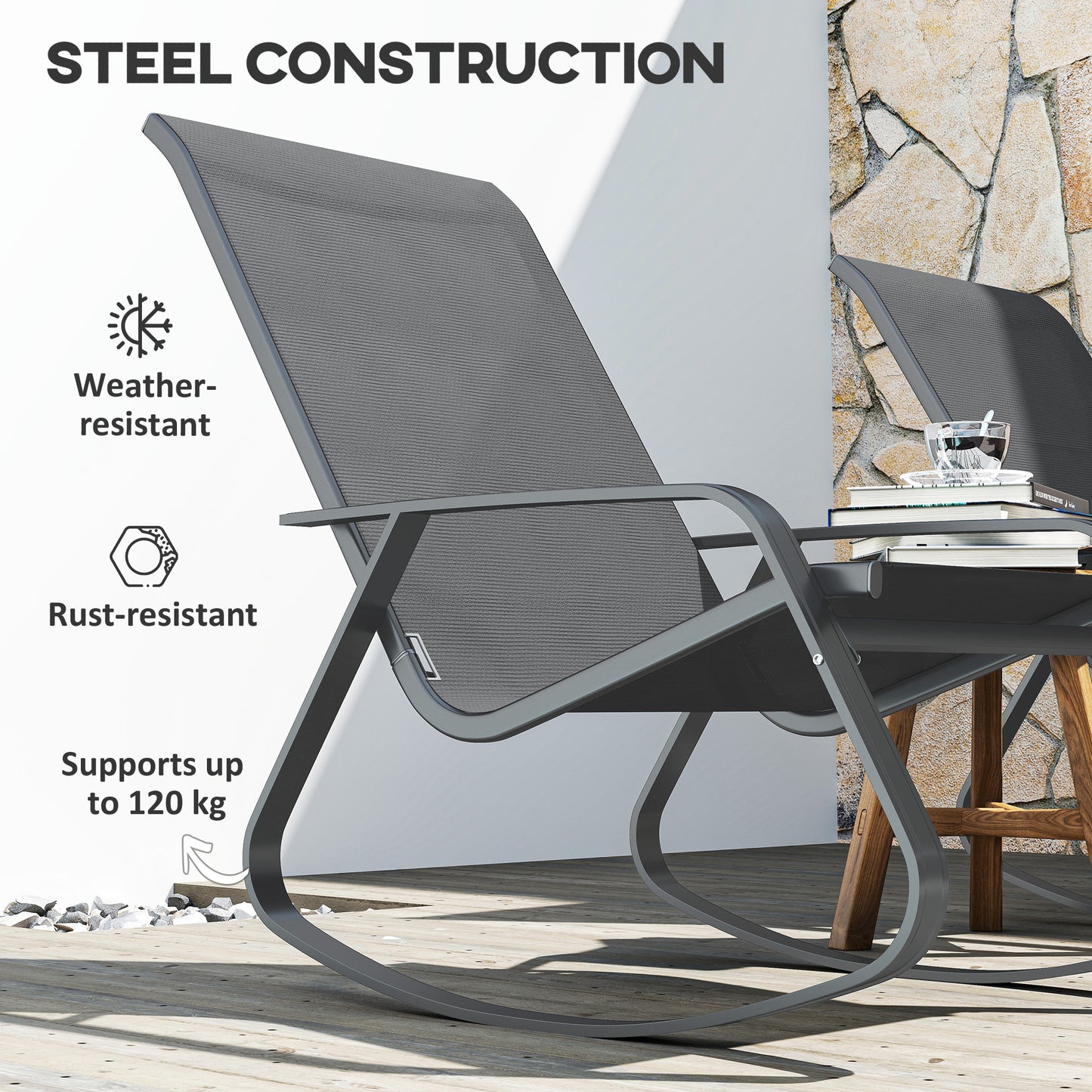 Outsunny Set of Two Rocking Garden Chairs - Grey