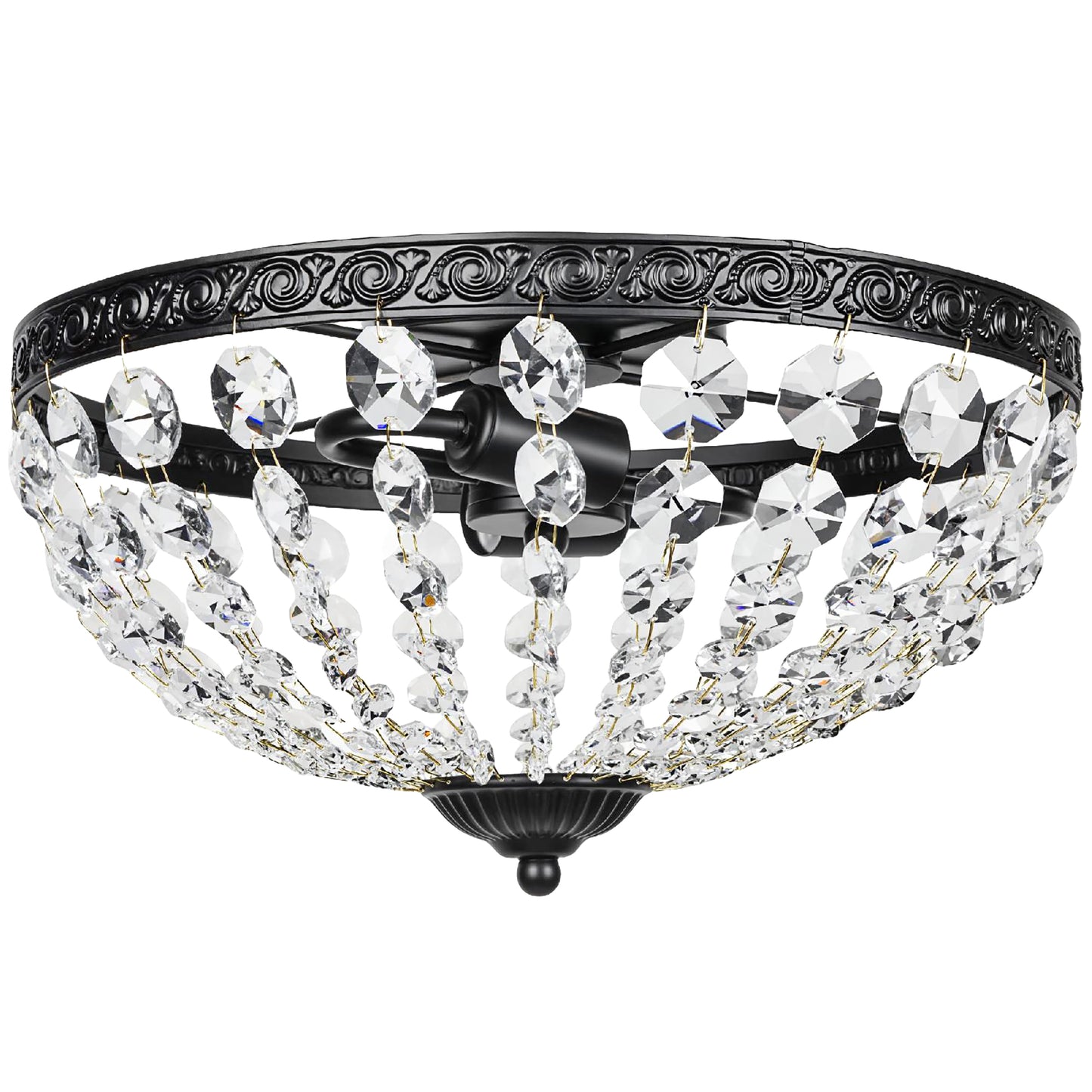 Photo of HOMCOM Crystal Chandelier Ceiling Light with 168 Octagonal Beads, Vintage 2-Light Flush Mount Ceiling Light for Living Room, Bedroom, Hallway, Dining Room, Black in Black colour on a white background