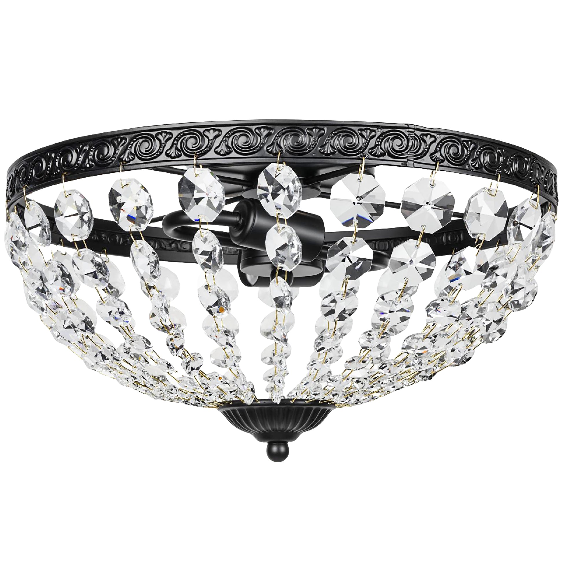 Photo of HOMCOM Crystal Chandelier Ceiling Light with 168 Octagonal Beads, Vintage 2-Light Flush Mount Ceiling Light for Living Room, Bedroom, Hallway, Dining Room, Black in Black colour on a white background