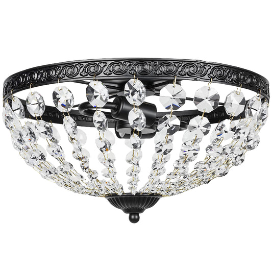 Photo of HOMCOM Crystal Chandelier Ceiling Light with 168 Octagonal Beads, Vintage 2-Light Flush Mount Ceiling Light for Living Room, Bedroom, Hallway, Dining Room, Black in Black colour on a white background