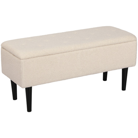 Photo of HOMCOM 57L Teddy Fleece Storage Ottoman - Cream in Cream colour on a white background