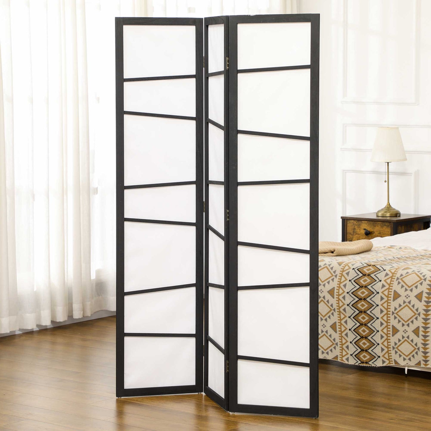 HOMCOM 3 Panel Room Divider, Wooden Folding Privacy Screen, Freestanding Wall Partition Separator for Bedroom, White