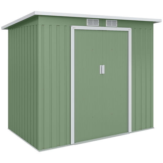 Photo of Outsunny 7 x 4ft Galvanised Steel Garden Shed, with Foundation Kit - Green in Green colour on a white background
