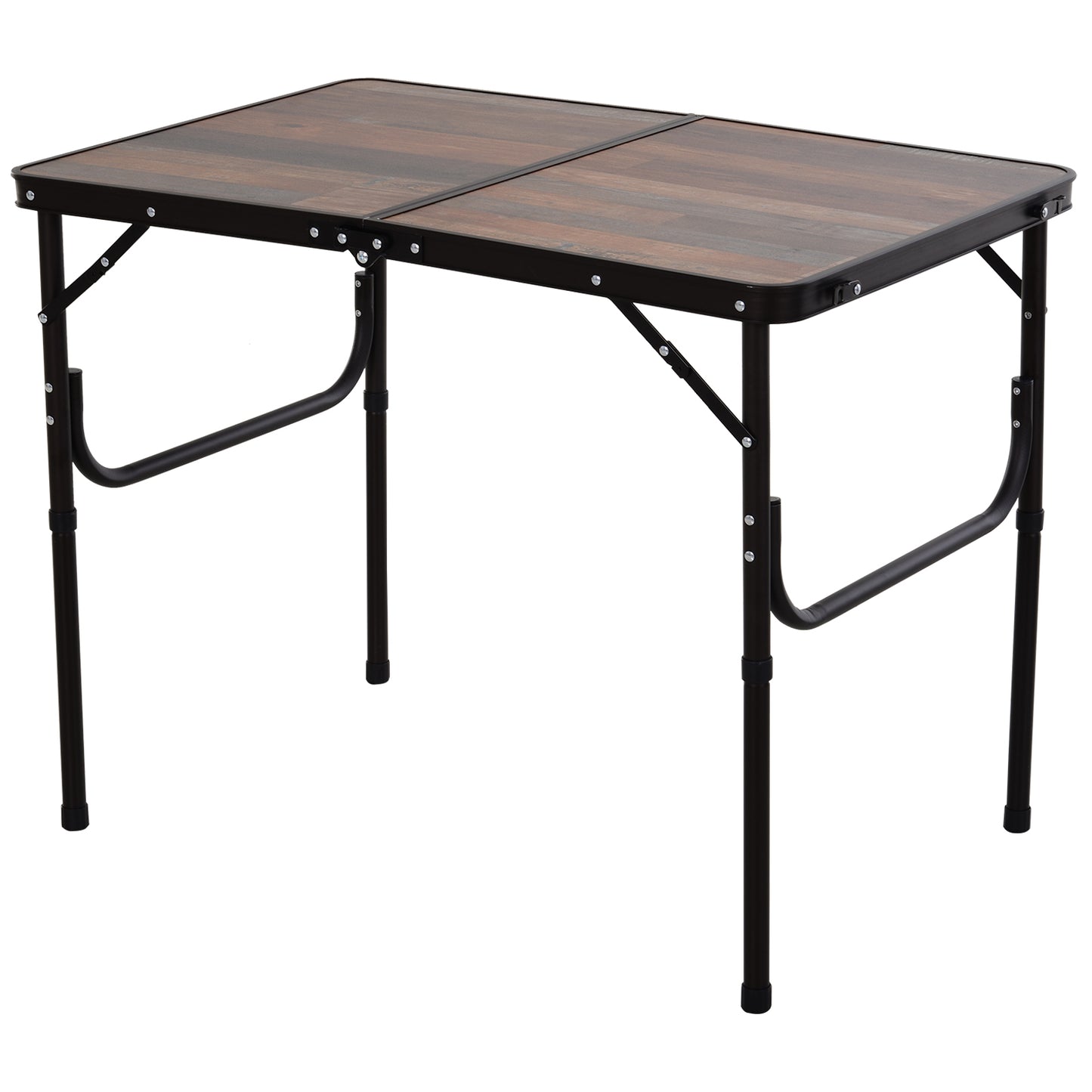 Photo of Outsunny 3ft Folding Camping Table Height Adjustable Aluminium Outdoor Garden Party Picnic BBQ Trestle Table Field Kitchen in Kitchen colour on a white background