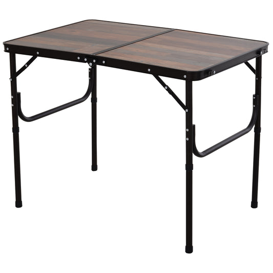 Photo of Outsunny 3ft Folding Camping Table Height Adjustable Aluminium Outdoor Garden Party Picnic BBQ Trestle Table Field Kitchen in Kitchen colour on a white background