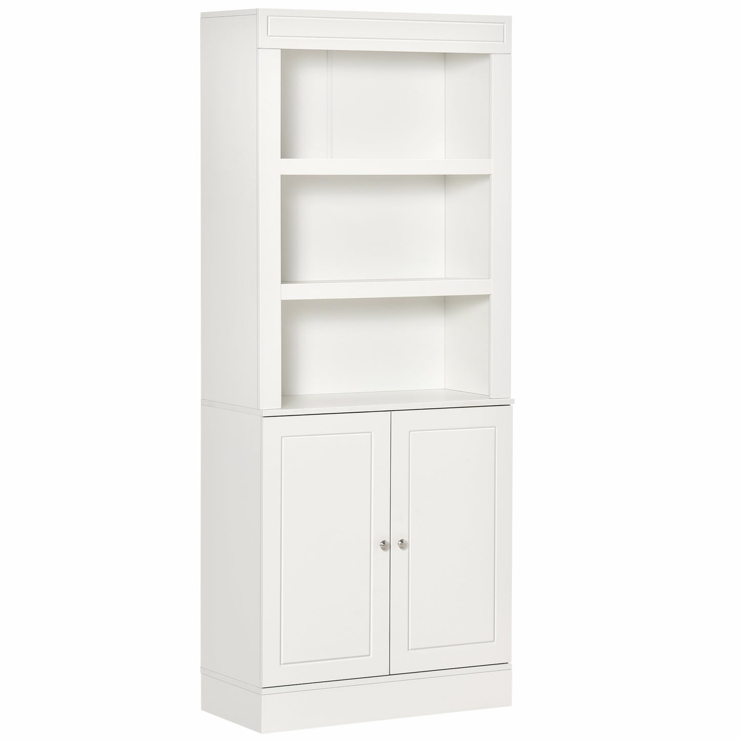 Photo of HOMCOM Kitchen Cupboard with 6-tier Shelving, Freestanding Storage Cabinet Sideboard, Pantry Cupboard with 3 Open Compartments and Double-door Cabinet with Adjustable Shelves, White in White colour on a white background