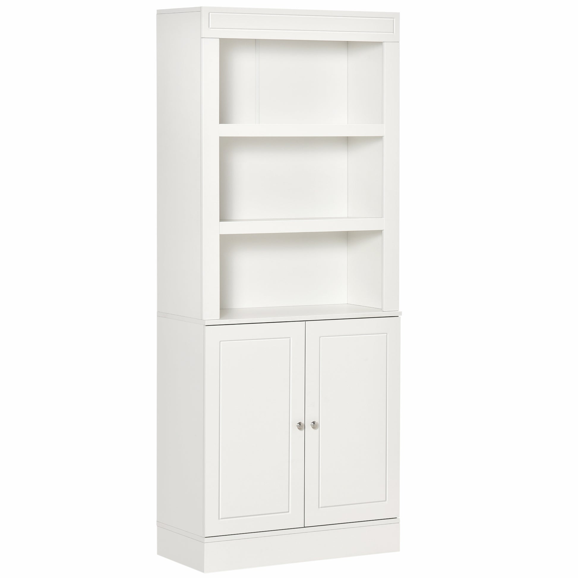 Photo of HOMCOM Kitchen Cupboard with 6-tier Shelving, Freestanding Storage Cabinet Sideboard, Pantry Cupboard with 3 Open Compartments and Double-door Cabinet with Adjustable Shelves, White in White colour on a white background