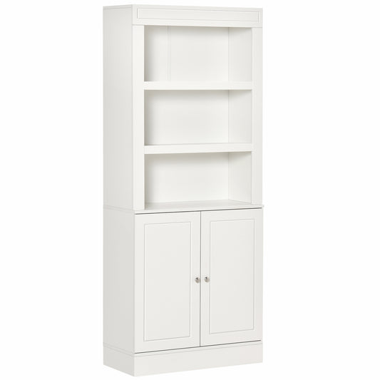 Photo of HOMCOM Kitchen Cupboard with 6-tier Shelving, Freestanding Storage Cabinet Sideboard, Pantry Cupboard with 3 Open Compartments and Double-door Cabinet with Adjustable Shelves, White in White colour on a white background