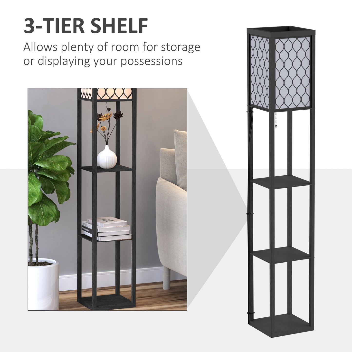 HOMCOM Three-Shelf Standing Lamps Set of 2 - Black