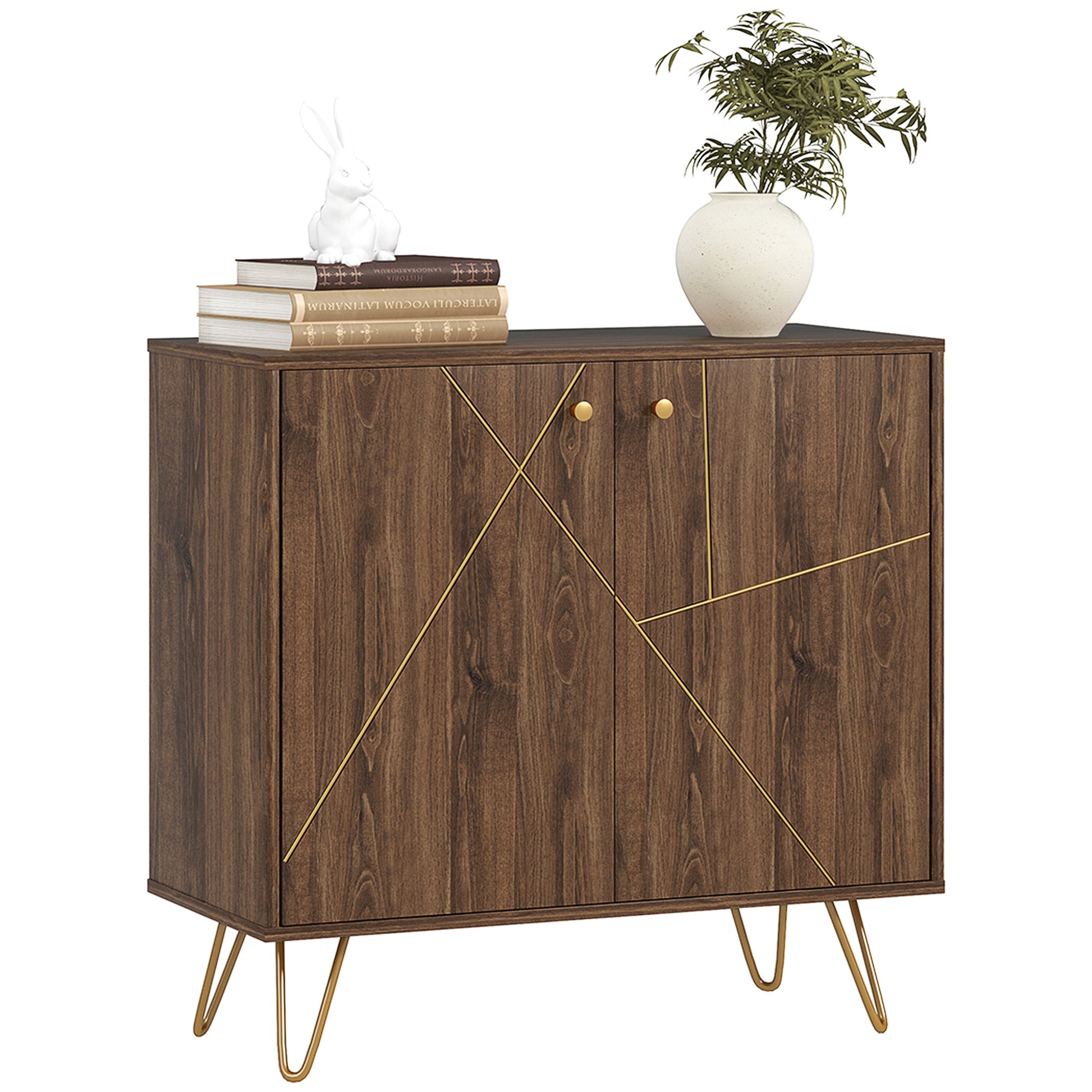 Photo of HOMCOM Sideboard Storage Cabinet with Golden Lines, Modern Luxury Living Room Cabinet with Adjustable Shelf, Steel Harpin Legs, Brown in Brown colour on a white background