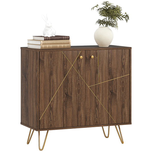 Photo of HOMCOM Sideboard Storage Cabinet with Golden Lines, Modern Luxury Living Room Cabinet with Adjustable Shelf, Steel Harpin Legs, Brown in Brown colour on a white background