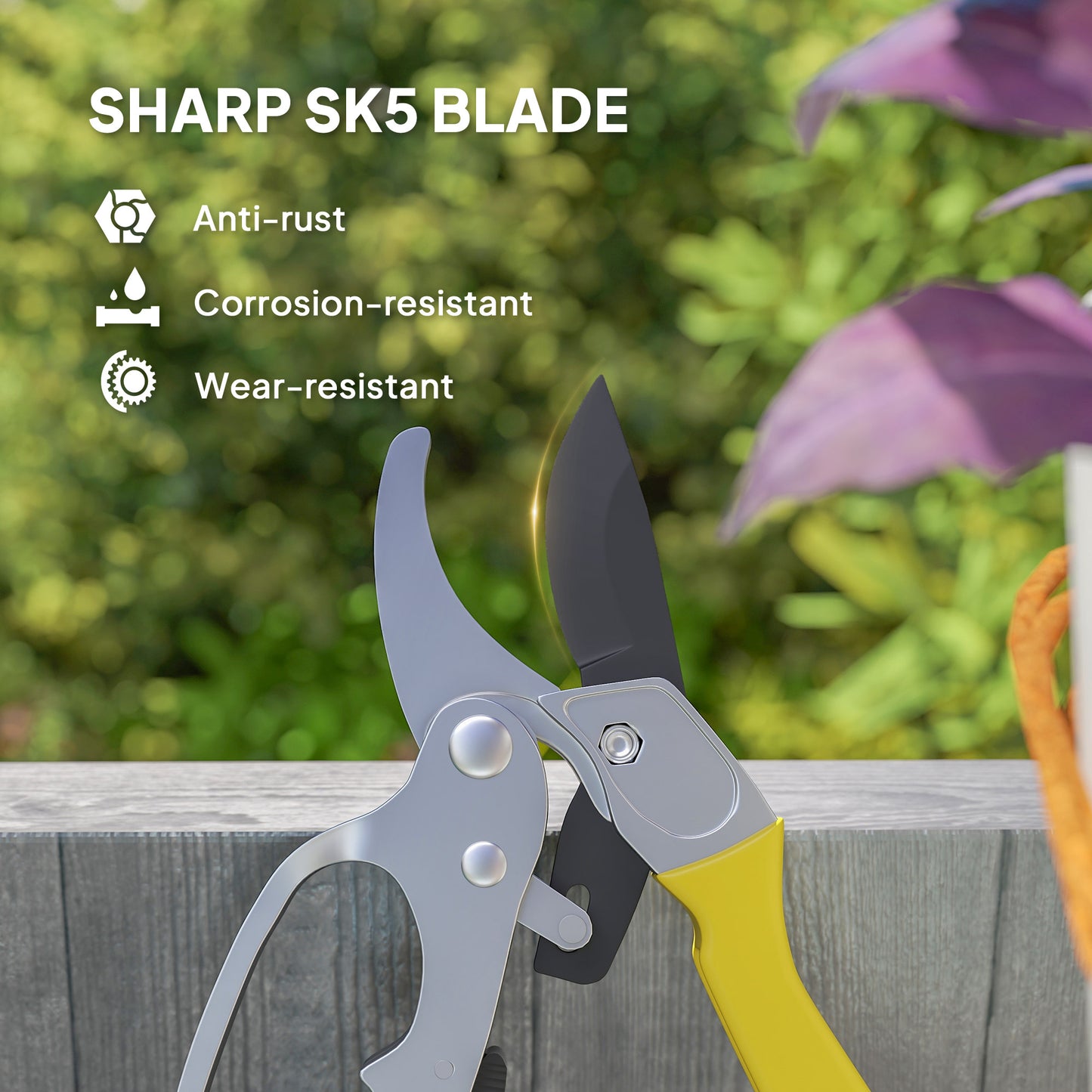 Outsunny Garden Secateurs, Pruning Shears Heavy Duty with Sharp SK5 Blade, Bypass Pruners with Safety Lock, 8", Yellow