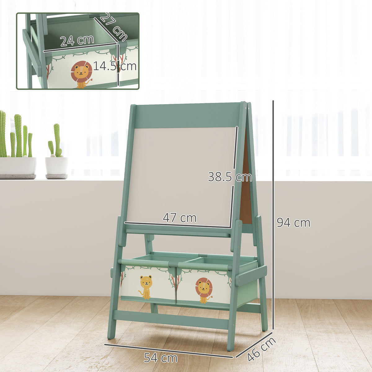 AIYAPLAY Art Easel for Kids, Double-Sided Whiteboard/Blackboard with Paper Roll, Two Storage Boxes, for Ages 3-8 Years, Green