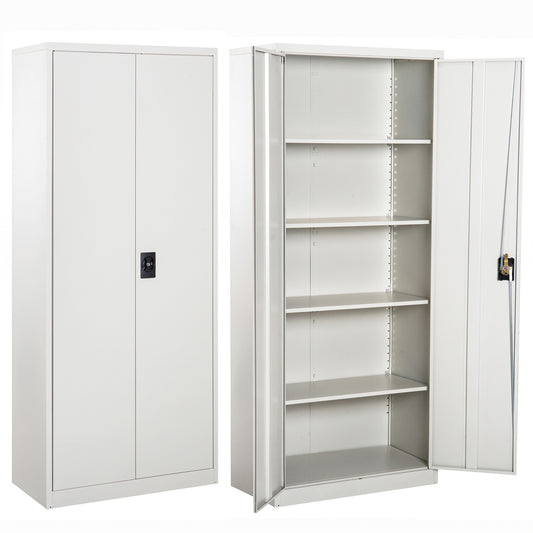 Photo of Vinsetto Cool Rolled Steel Tall Office Lockable Filing Cabinet 2 Doors 4 Internal Adjustable Shelves Bookcase Cabinet Storage Unit 80 L x 40 W x 184 cm in cm colour on a white background