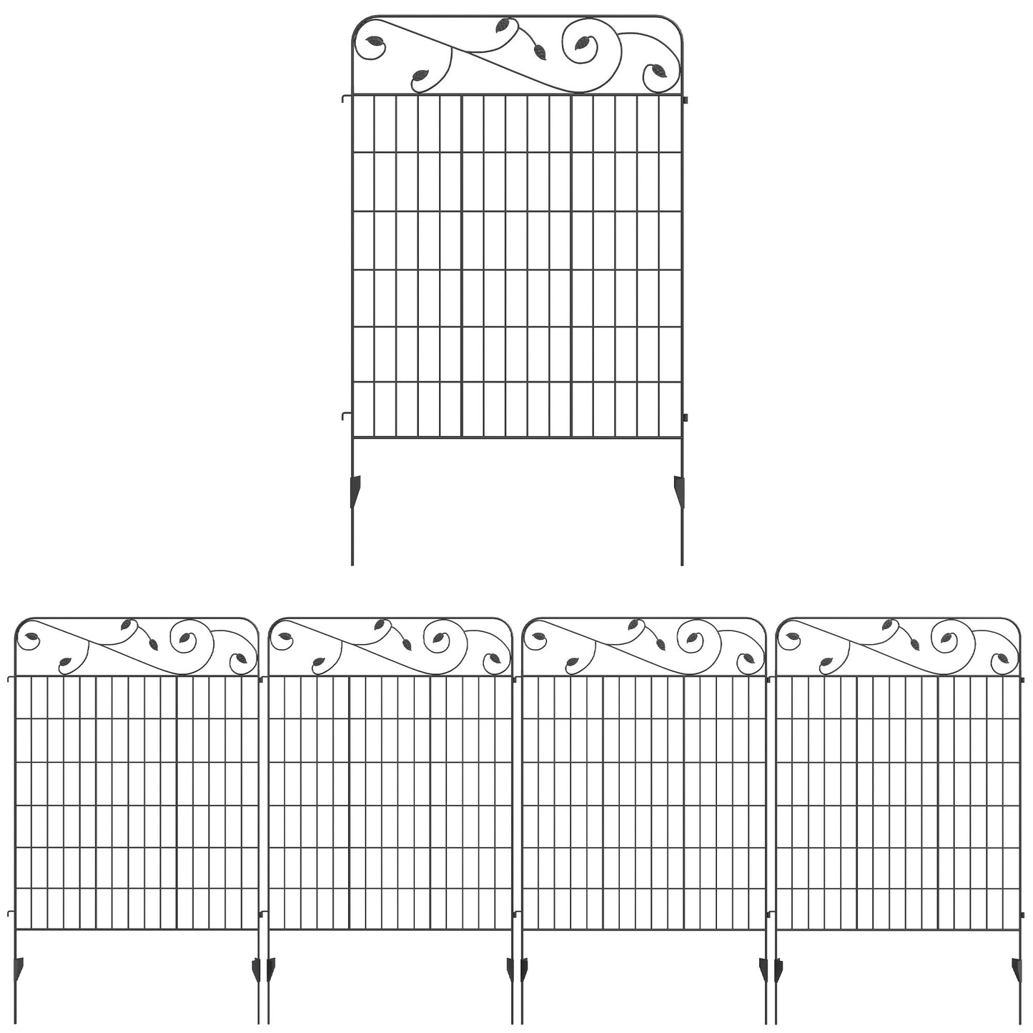 Photo of Outsunny Decorative Garden Fencing, 4PCs Outdoor Picket Fence Panels, 43in x 11.5ft Rustproof Metal Wire Landscape Flower Bed Border Edging Animal Barrier, Black in Black colour on a white background