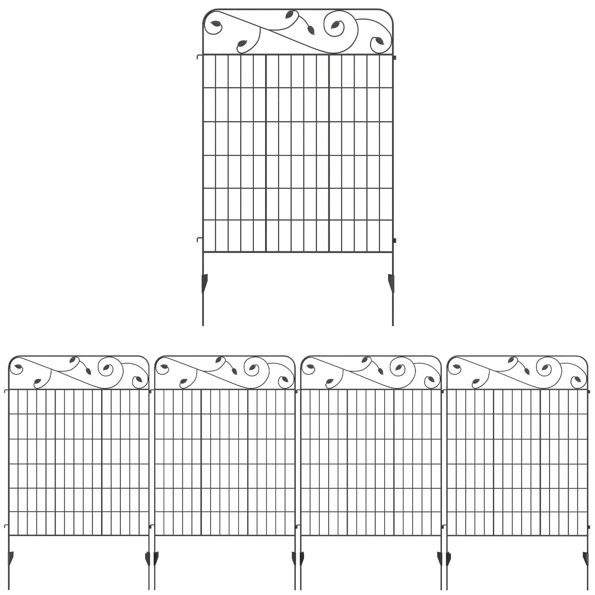 Photo of Outsunny Decorative Garden Fencing, 4PCs Outdoor Picket Fence Panels, 43in x 11.5ft Rustproof Metal Wire Landscape Flower Bed Border Edging Animal Barrier, Black in Black colour on a white background