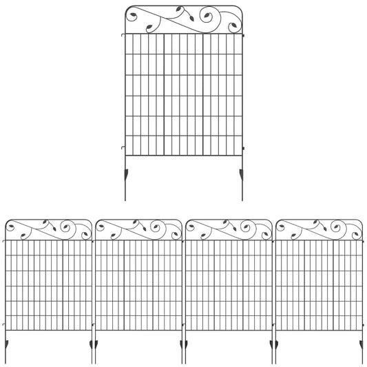 Photo of Outsunny Decorative Garden Fencing, 4PCs Outdoor Picket Fence Panels, 43in x 11.5ft Rustproof Metal Wire Landscape Flower Bed Border Edging Animal Barrier, Black in Black colour on a white background