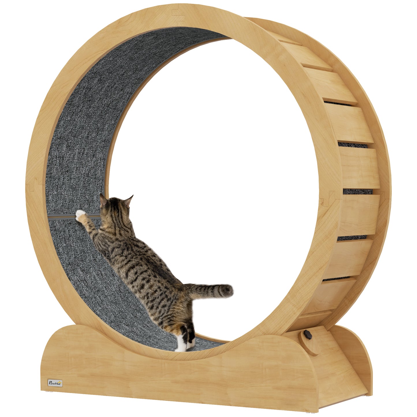 Photo of PawHut 39.4" Wooden Cat Running Wheel with Brake, Natural in Natural colour on a white background