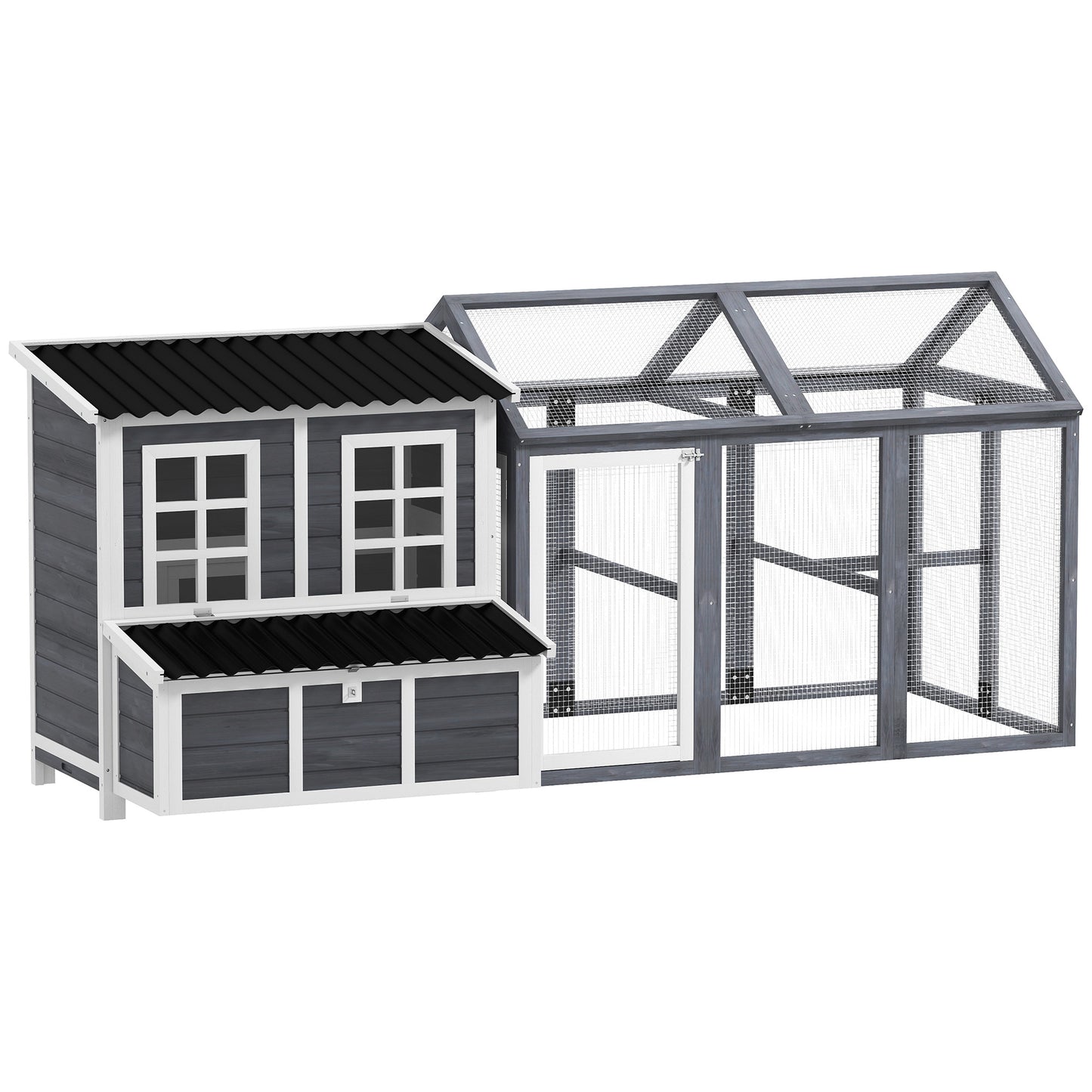Photo of PawHut 2-Piece Wooden Chicken Coop and Run Set, Poultry Run Cage with Nesting Box, Slide-Out Tray, Roof, Perch in Perch colour on a white background