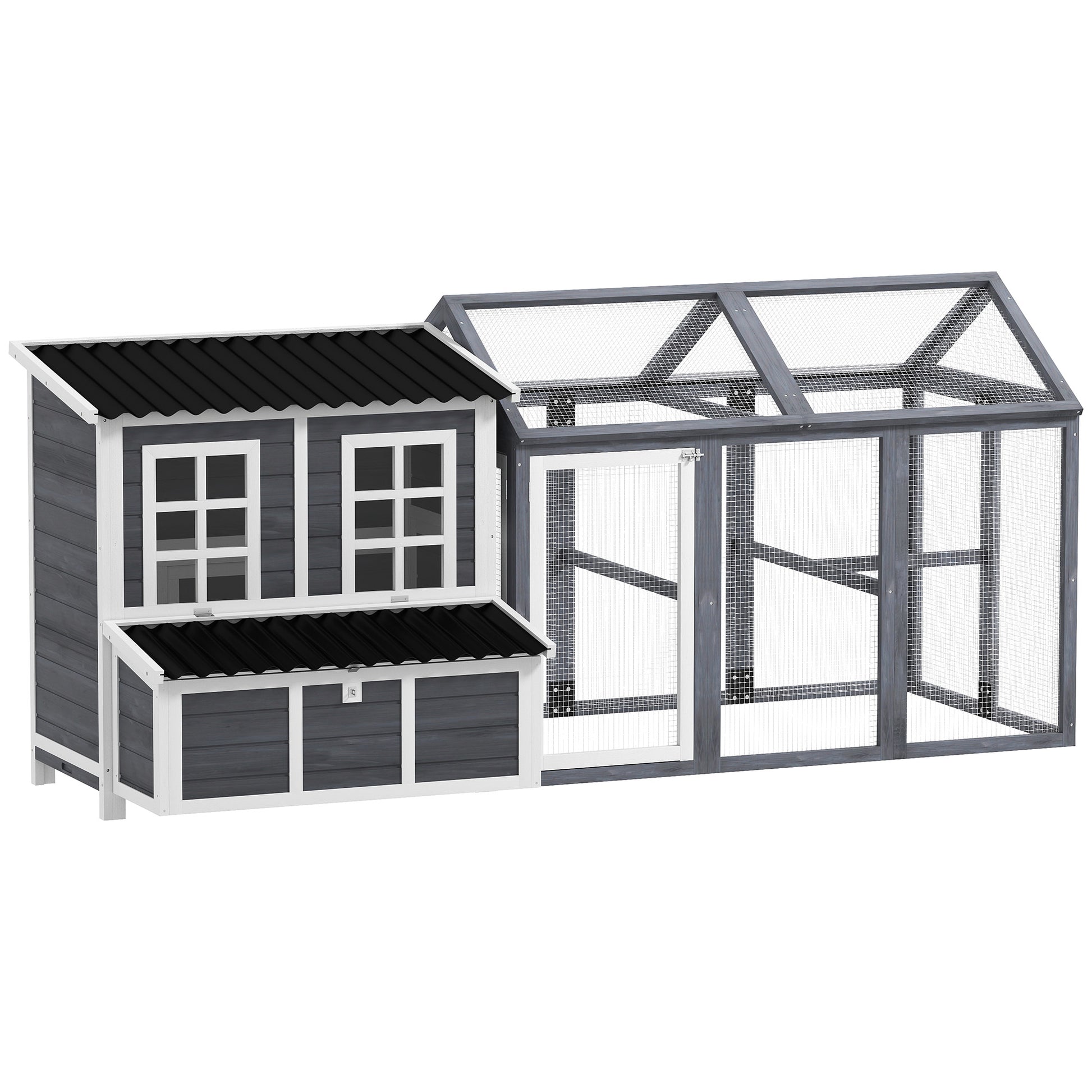 Photo of PawHut 2-Piece Wooden Chicken Coop and Run Set, Poultry Run Cage with Nesting Box, Slide-Out Tray, Roof, Perch in Perch colour on a white background