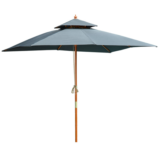Photo of Outsunny 3 x 3 metre Patio Parasol Garden Umbrellas Sunshade Outdoor Wooden Parasol Canopy Double Tier, Dark Grey, BASE NOT INCLUDED in INCLUDED colour on a white background