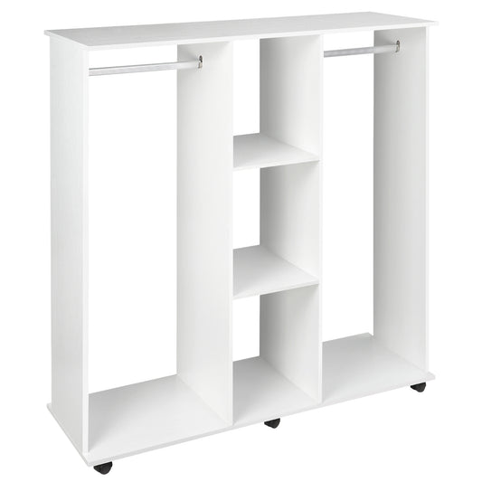 Photo of HOMCOM Open Wardrobe Double Mobile Storage Shelves Organizer W/6 Wheels-White in Wheels-White colour on a white background