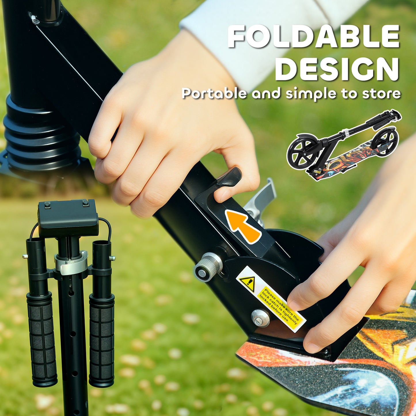AIYAPLAY Foldable Kids Scooter with Adjustable Handlebar, 200mm Big Wheel, Rear Fender Brake, for Ages 6-12 Years, Black