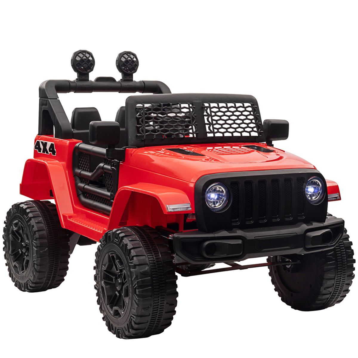 Photo of HOMCOM Kids Electric Ride On Car 12V Off Road Toy with Parental Remote Control 2 Motors Horn Lights Suspension Wheels for 3-6 Years Old Red in Red colour on a white background
