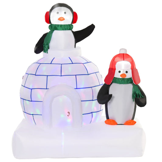 Photo of HOMCOM 5ft Christmas Inflatable Two Penguins Wearing a Scarf with Ice House Blow Up Decor Home Indoors with Built-in LED Lights Outdoor Toys in Lawn Garden in Garden colour on a white background
