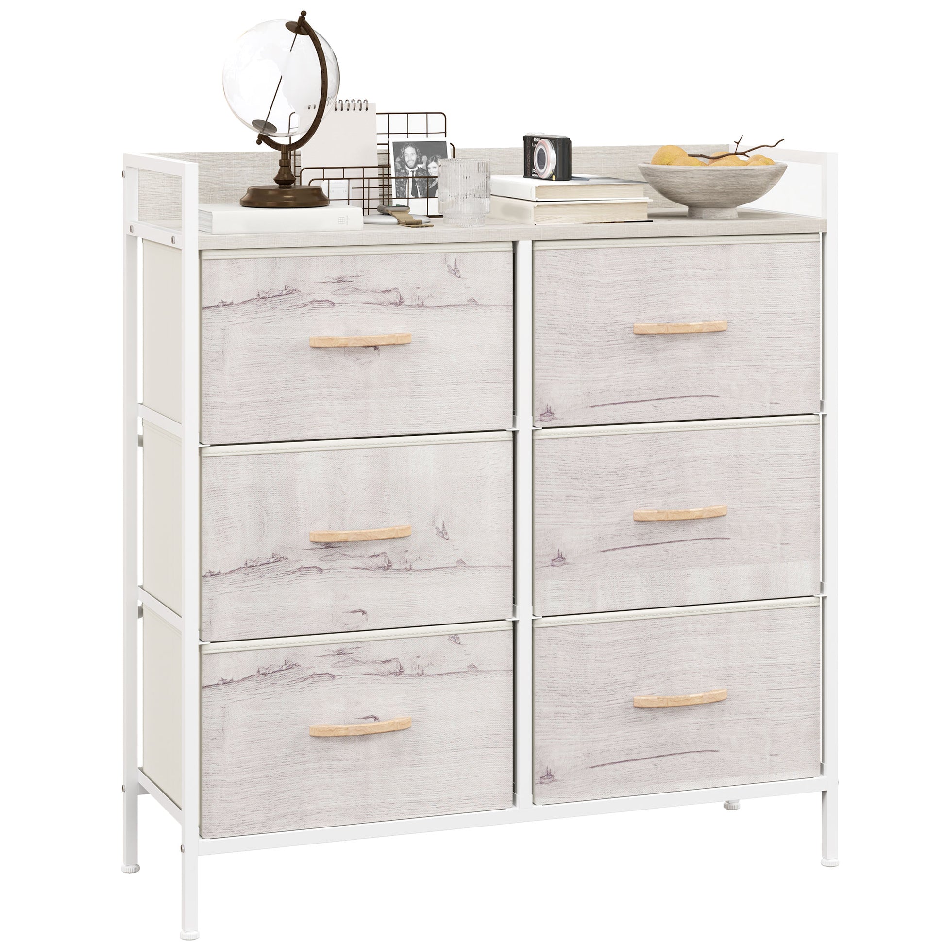 Photo of HOMCOM Rustic Chest of Six Fabric Drawers - Natural in Natural colour on a white background