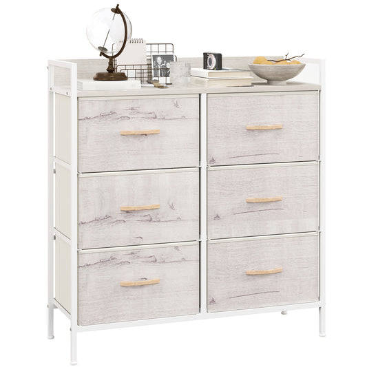 Photo of HOMCOM Rustic Chest of Six Fabric Drawers - Natural in Natural colour on a white background