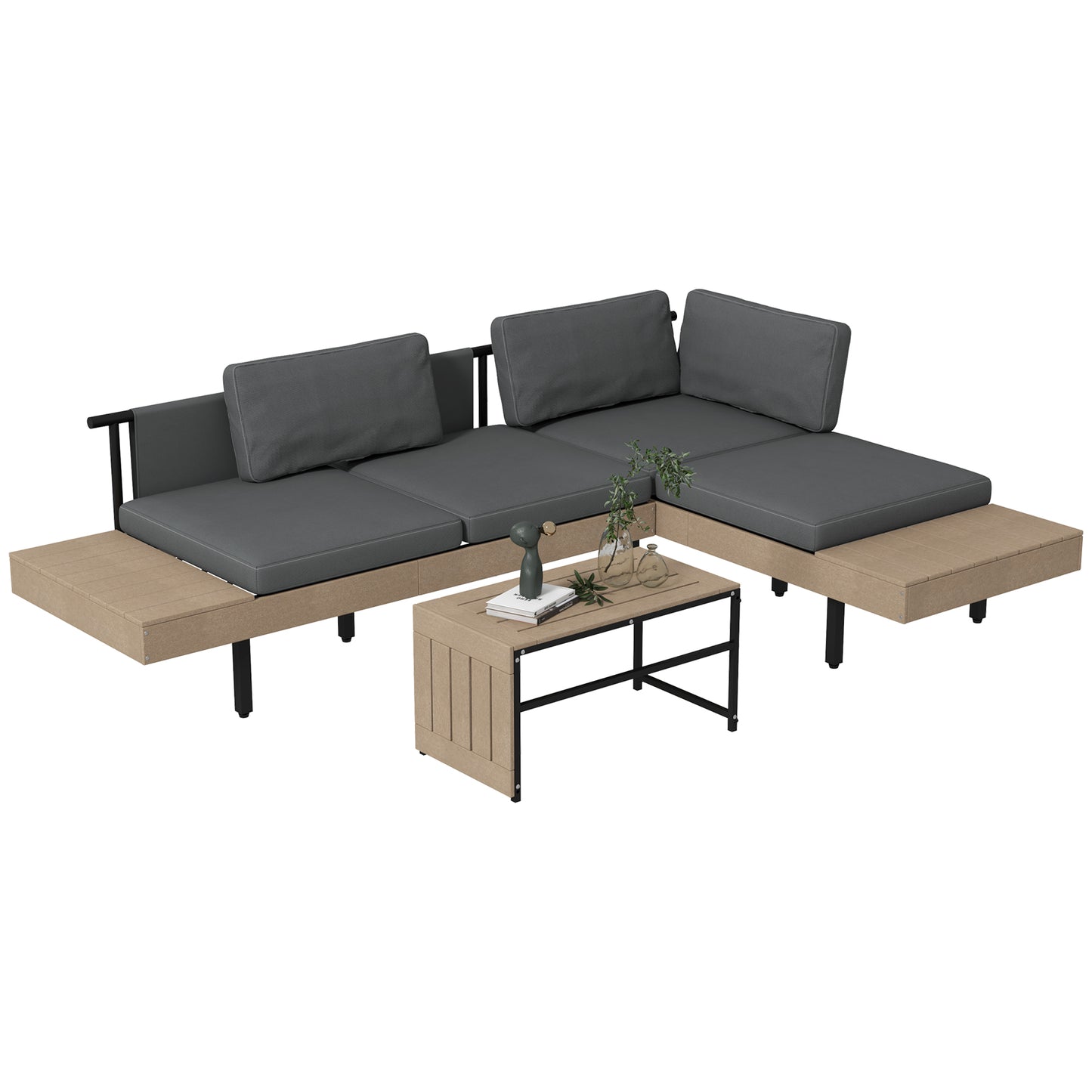 Photo of Outsunny Three-Piece 'L' Garden Sofa Set - Grey in Grey colour on a white background