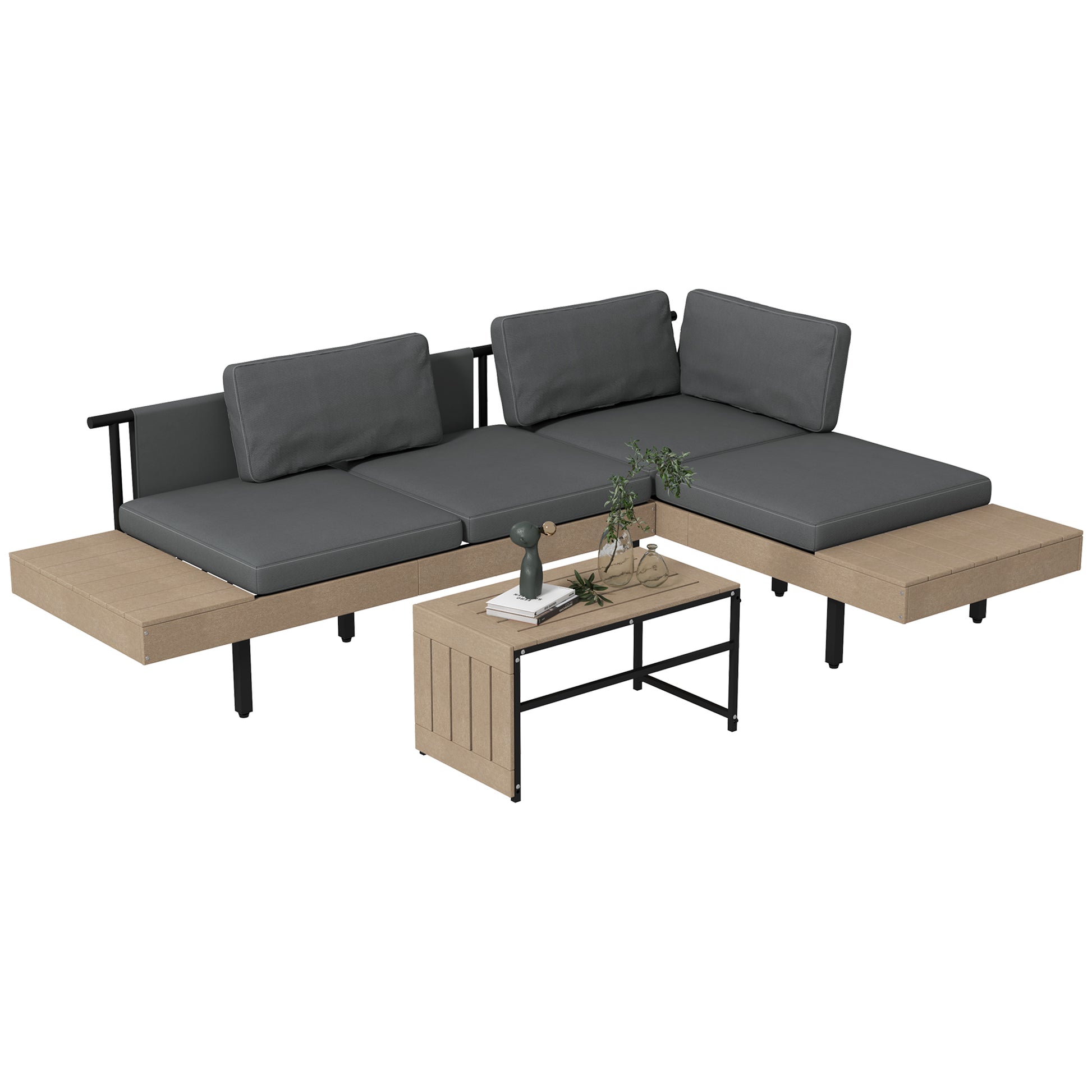 Photo of Outsunny Three-Piece 'L' Garden Sofa Set - Grey in Grey colour on a white background