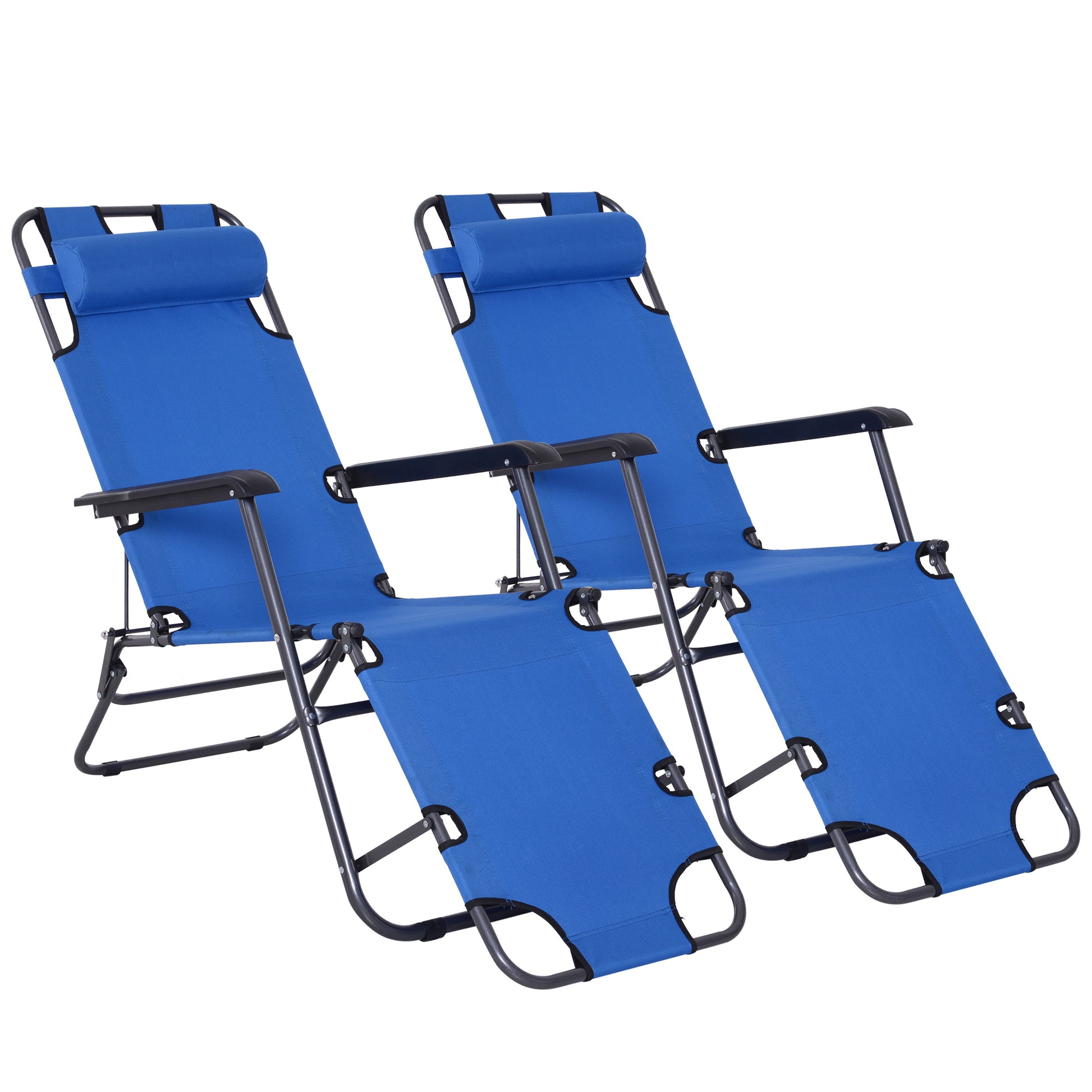 Photo of Outsunny 2 in 1 Folding Sun Lounger Reclining Garden Chair Set of 2 with 2-Level Adjustable Backrest, Outdoor Zero Gravity Recliner Garden Chairs with Head Pillow and Armrests, Blue in Blue colour on a white background