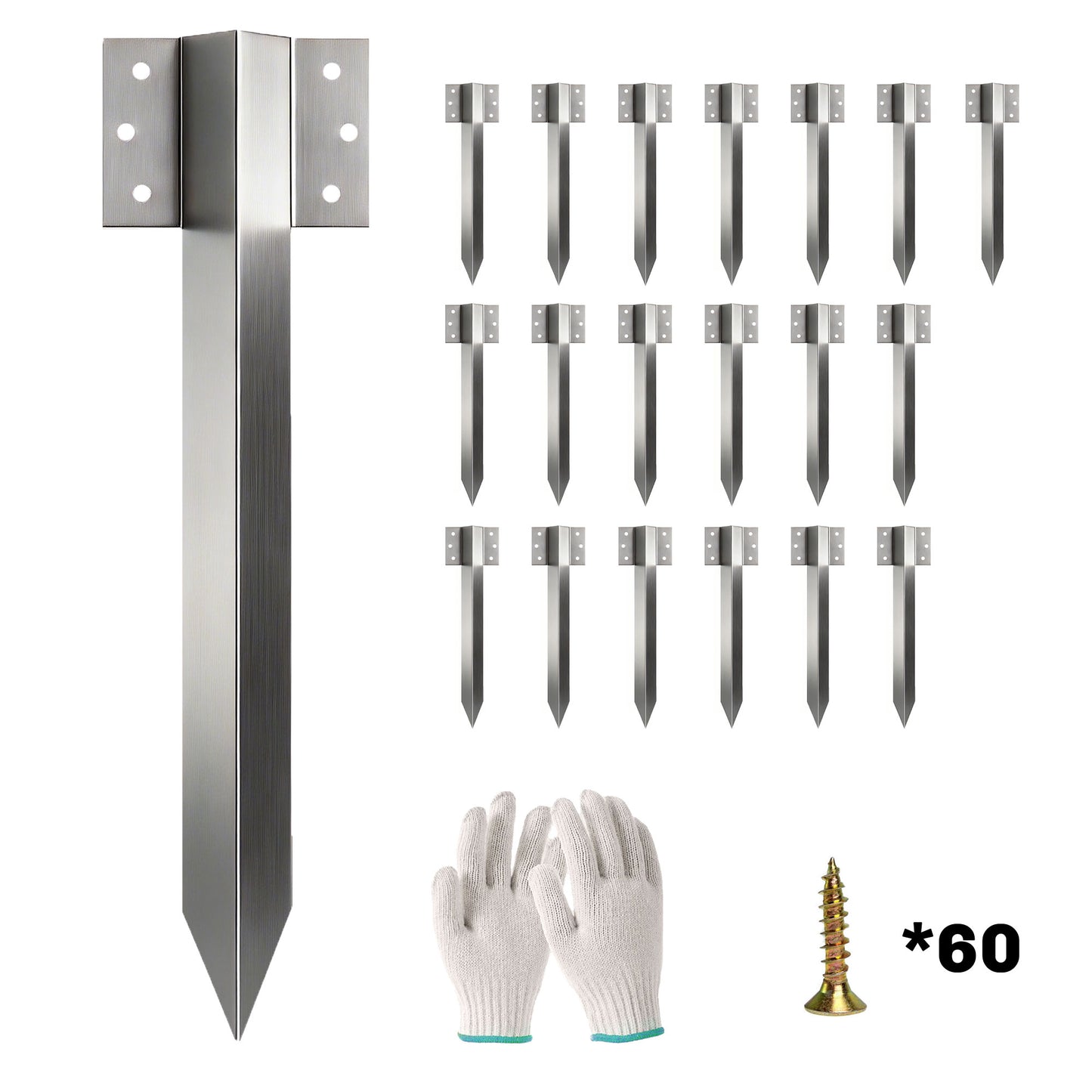 Photo of Outsunny 20 Pack Railway Sleeper Brackets, 41 cm Heavy Duty Galvanised Steel Sleeper Stakes with Screws and Gloves in Gloves colour on a white background