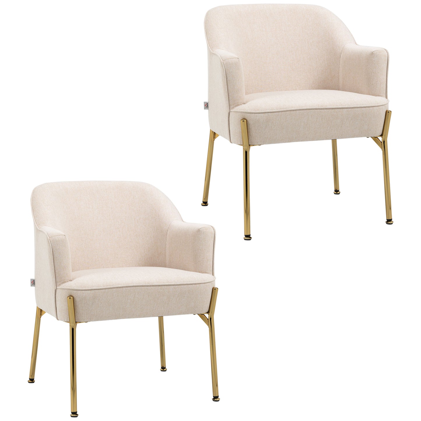 Photo of HOMCOM Accent Chair, Living Room Armchair, Vanity Chair with Gold Plating Metal Legs and Soft Padded Seat for Bedroom and Café, Set of 2, White in White colour on a white background