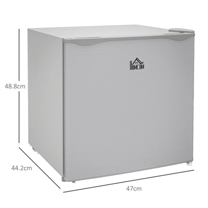 HOMCOM grey mini freezer, shown with dimensions of 47 × 44.2 × 48.8 cm