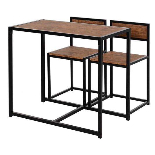 Photo of HOMCOM Dining Table and Chairs Set 2, Dining Room Sets, Rectangular Space Saving Table and 2 Chairs for Compact Kitchens, Steel Frame, Natural in Natural colour on a white background