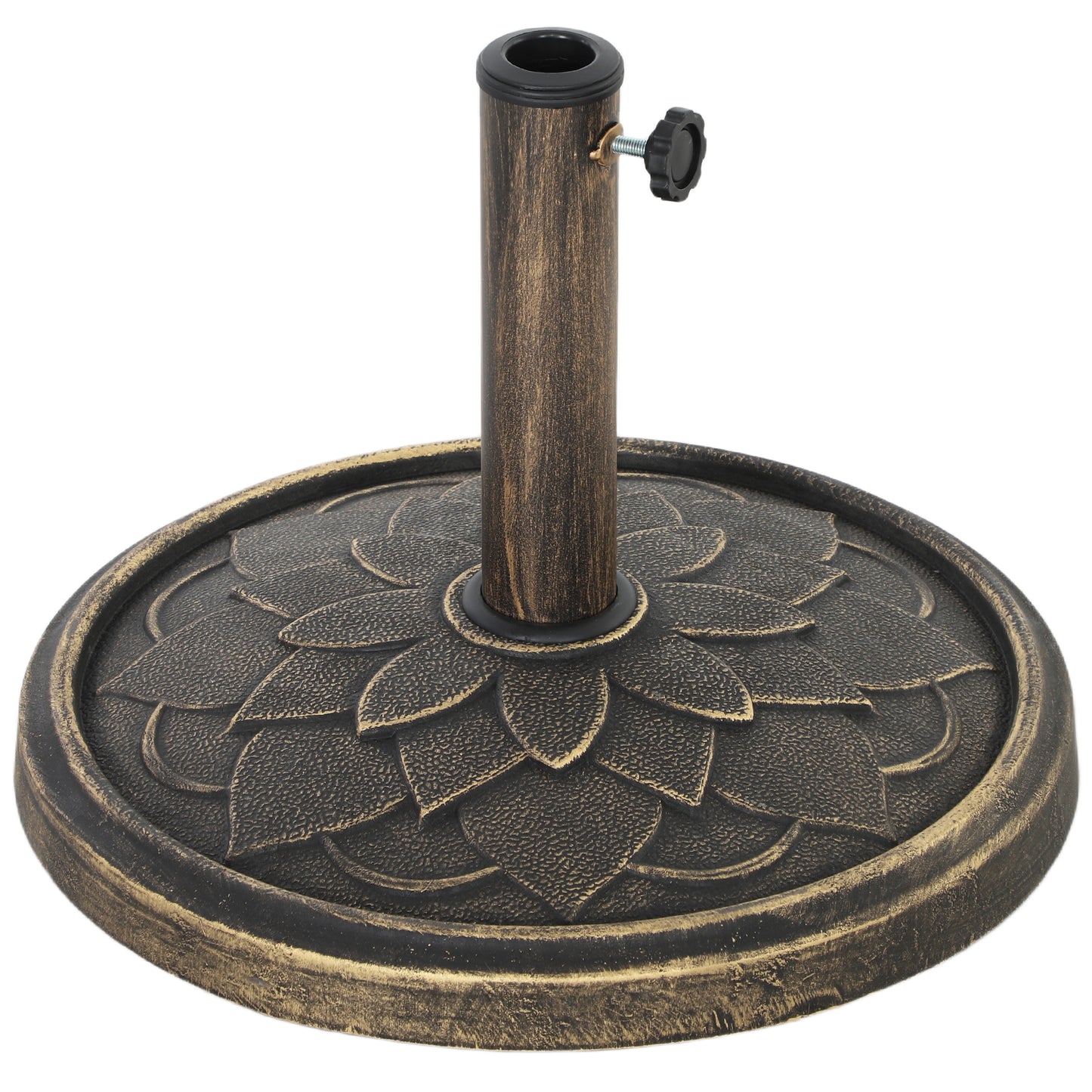 Photo of Outsunny 12kg Resin Garden Parasol Base, Round Umbrella Base, Heavy Duty Sun Umbrella Base for 32, 38, 48 mm Umbrella Poles for Deck Poolside, Bronze Tone in Tone colour on a white background