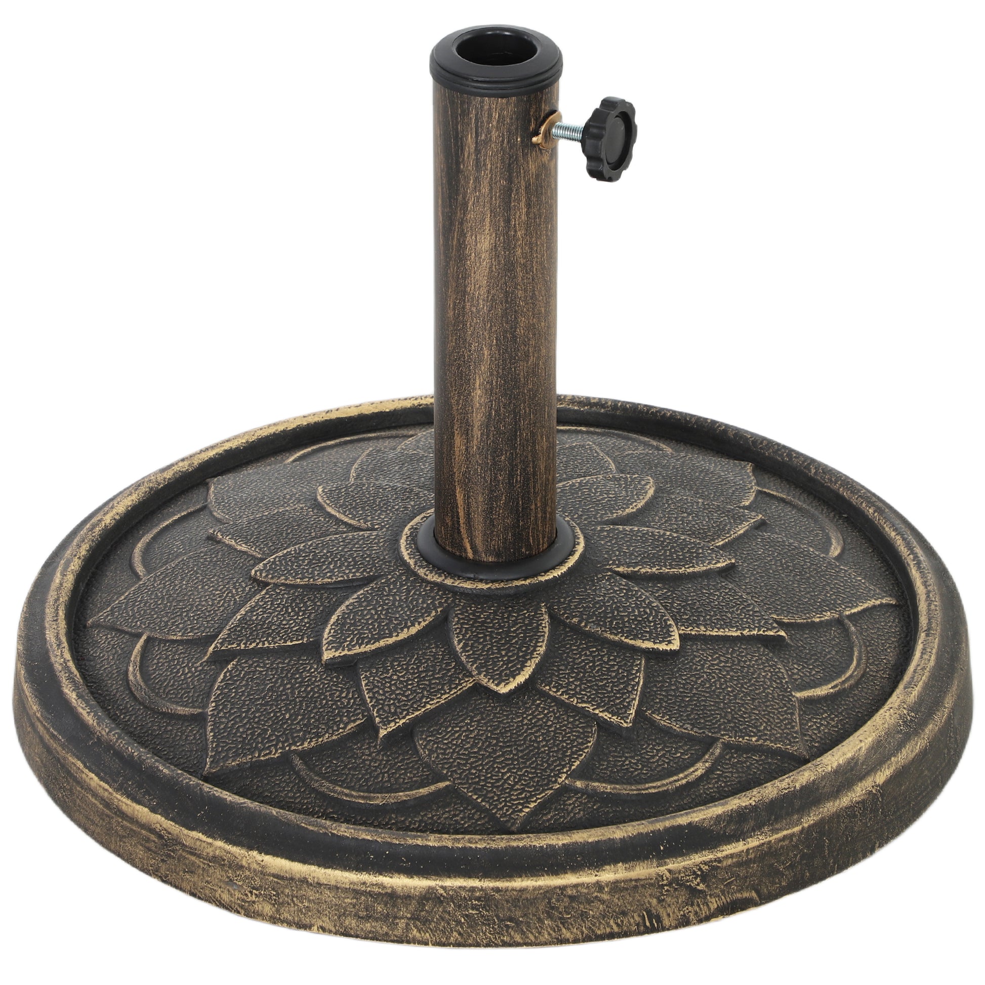 Photo of Outsunny 12kg Resin Garden Parasol Base, Round Umbrella Base, Heavy Duty Sun Umbrella Base for 32, 38, 48 mm Umbrella Poles for Deck Poolside, Bronze Tone in Tone colour on a white background